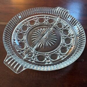 Vintage Federal Glass Windsor Button & Cane Round Divided Relish Dish 7 1/4 inch